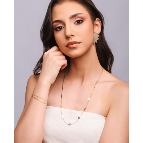 Gargantilha Grumet com Folhas Banhado a Ouro 18K - 60 cm