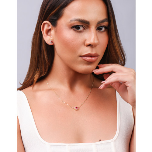Conjunto Rubi Cravejado Banhado a Ouro 18K