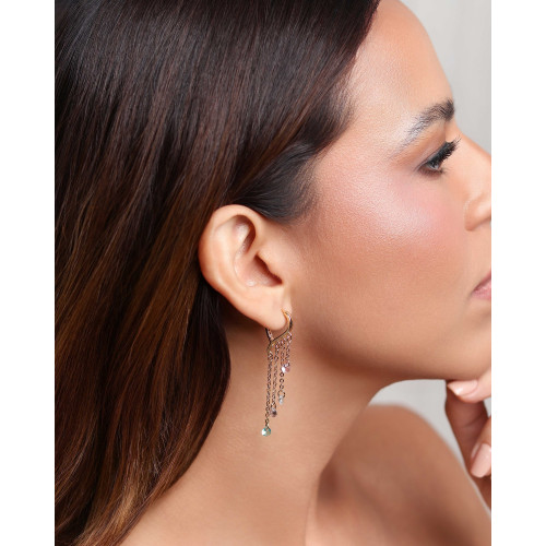 Brinco Argola Gota Franja Ponto de Luz Colorido Banhado a Ouro 18K