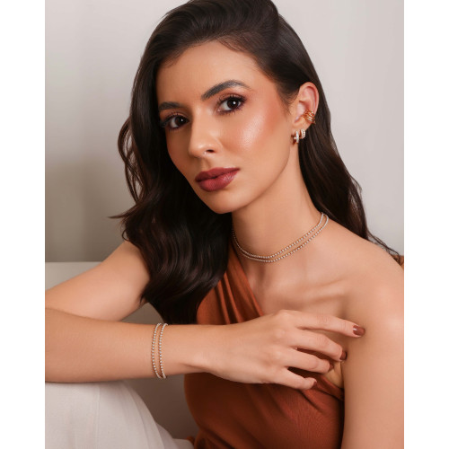 Brinco Argola Abaulada Cravejada Cristal Banhado a Ouro 18K