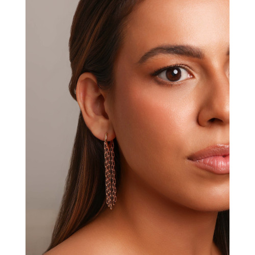 Brinco Argola Click Franja Elos 6.4 cm Banhado a Ouro 18K
