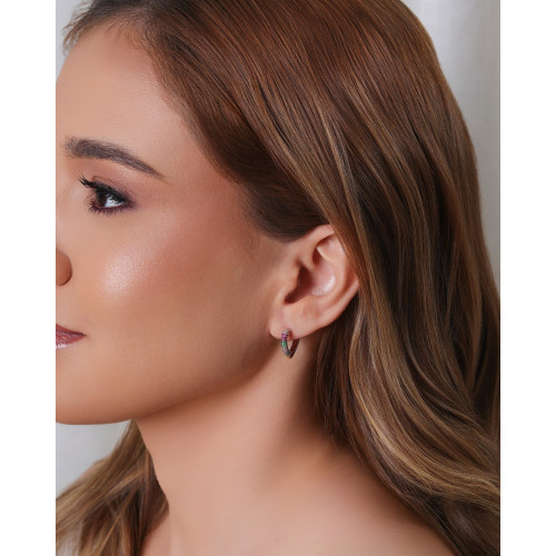 Brinco Argola Coração Cravejada Colorida Banhado a Ouro 18K