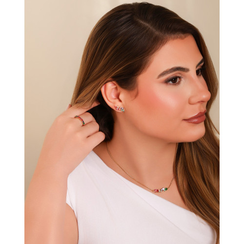 Anel Zircônia Colorida Tamanho 16 Banhado a Ouro 18K