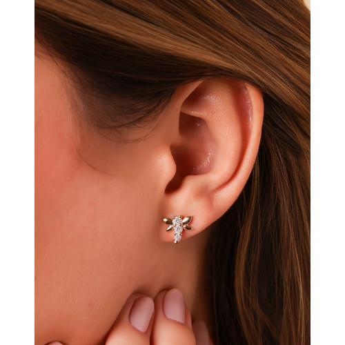 Brinco Abelha Cristal Banhado a Ouro 18K