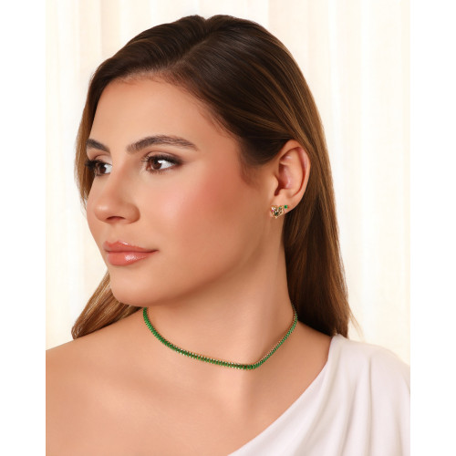 Choker Cristal Esmeralda Banhado a Ouro 18K
