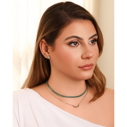 Gargantilha Veneziana Pontos de Luz Coloridos Ródio Branco - 40 cm