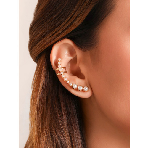 Brinco Ear Cuff Pérolado Banhado a Ouro 18K