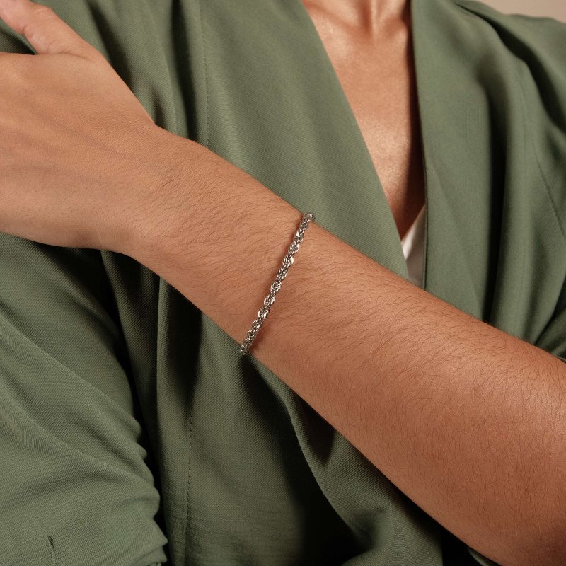 Pulseira Cordão Baiano Ródio Branco