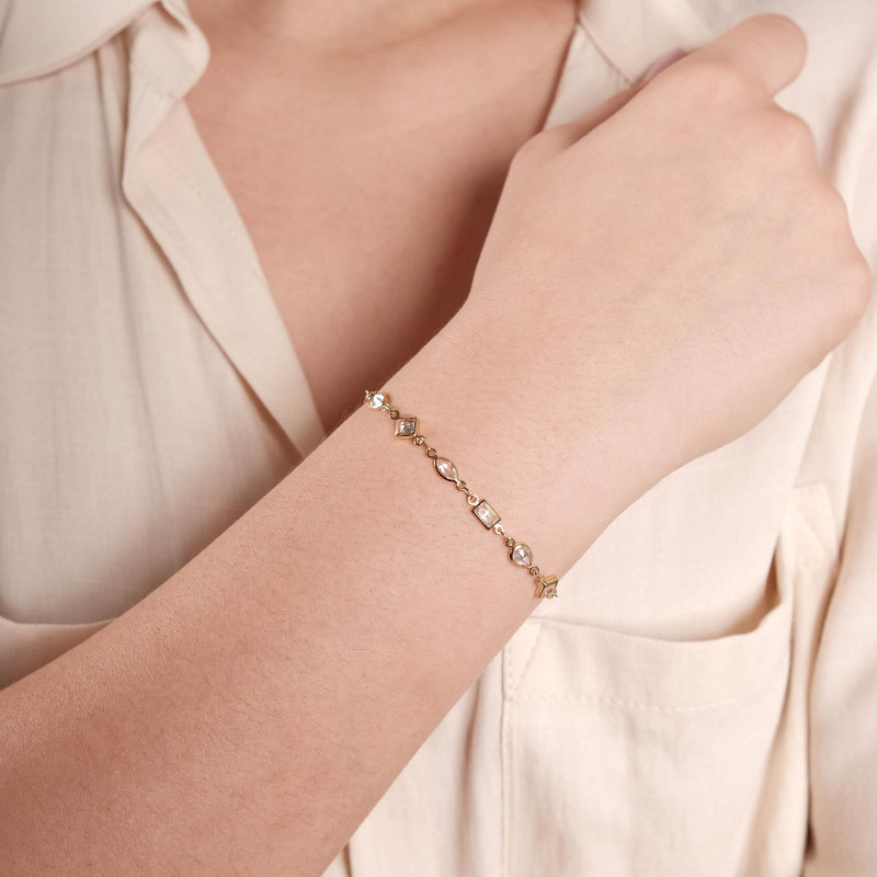 Pulseira Zircônias Diversas Cristal Banhado a Ouro 18K