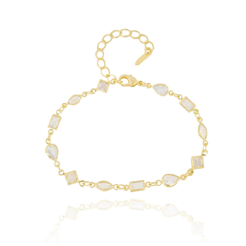 Pulseira Zircônias Diversas Cristal Banhado a Ouro 18K