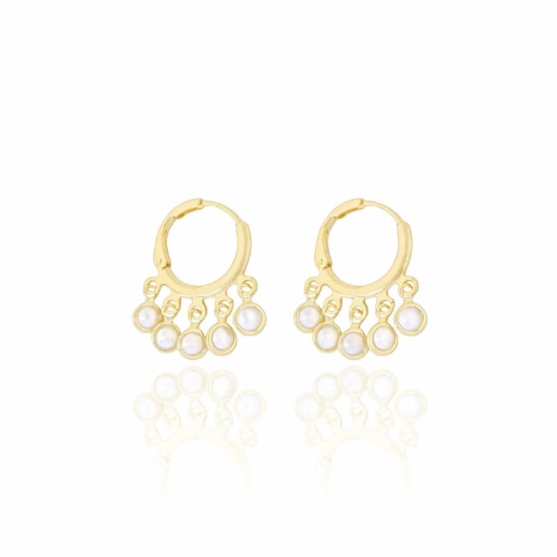 Brinco Argola Pérolas Penduradas Banhado a Ouro 18K