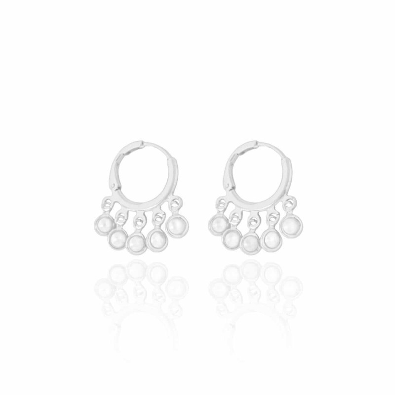 Brinco Argola Pérolas Penduradas Ródio Branco