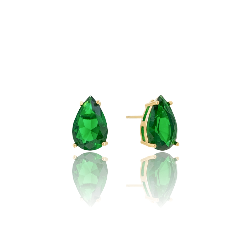 Brinco Gota Esmeralda 8x12 Banhado a Ouro 18K