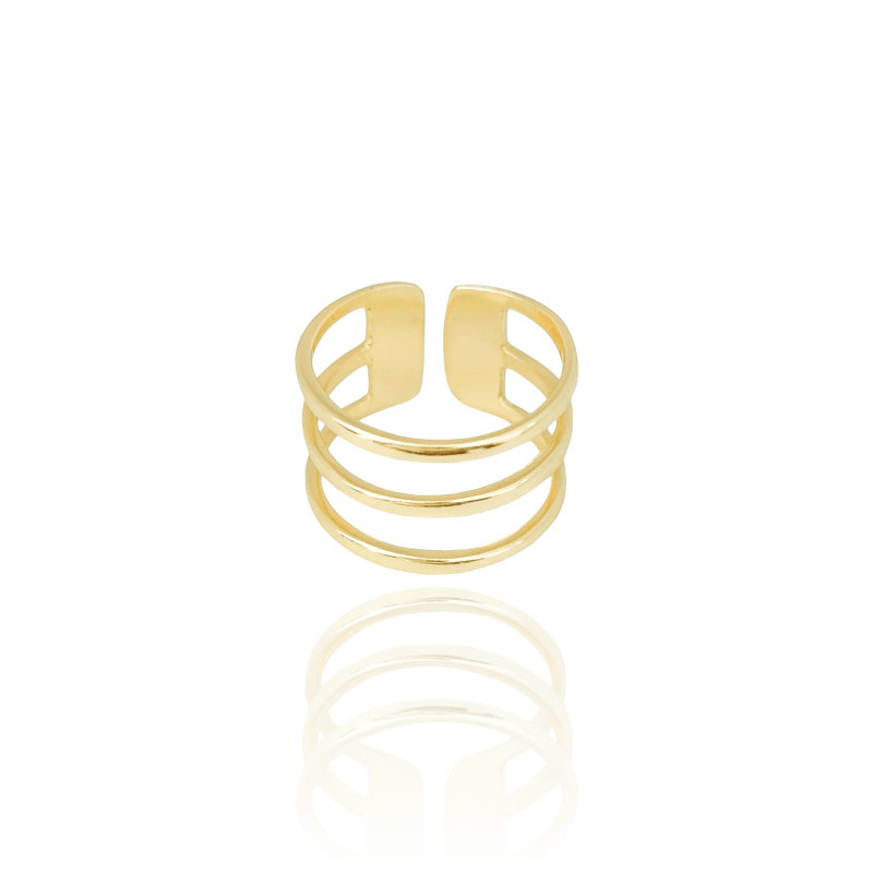 Anel Ajustável Três Filetes Liso Tamanho G Banhado a Ouro 18K