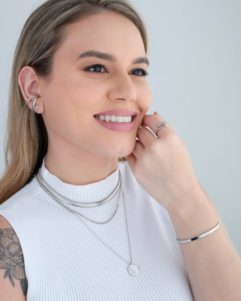 Gargantilha Veneziana com Redondo Liso Ródio Branco