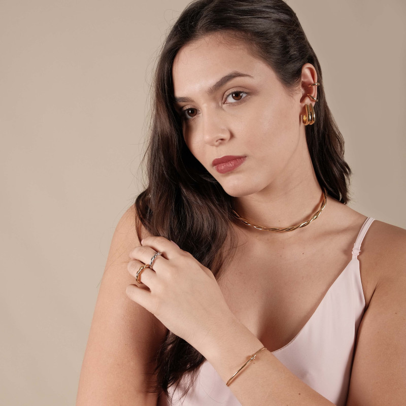 Anel Liso Torcido Tamanho 21 Ródio Branco