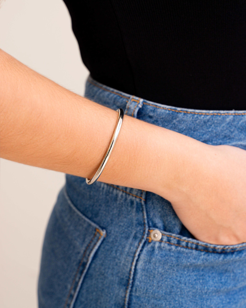 Bracelete Tubo Liso Ródio Branco