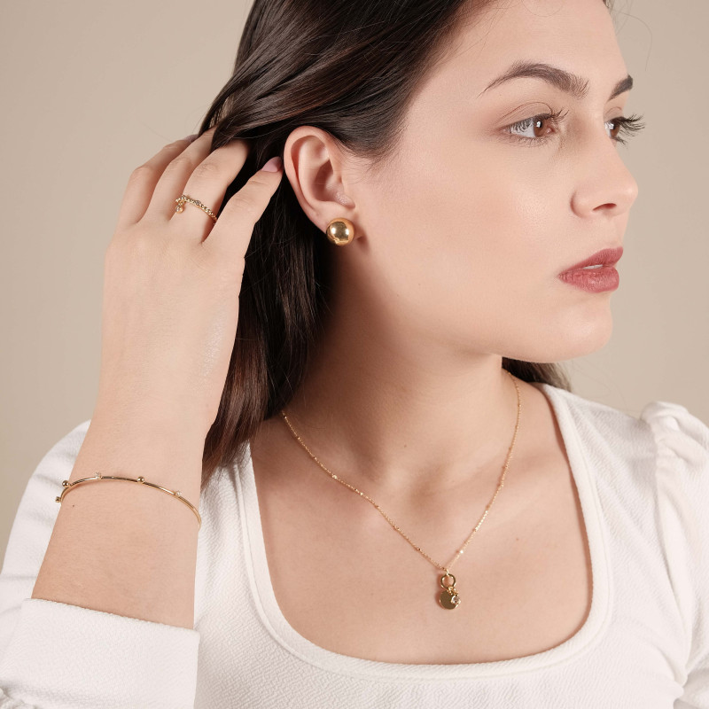 Brinco Meia Bola Lisa Tamanho P Banhado a Ouro 18K