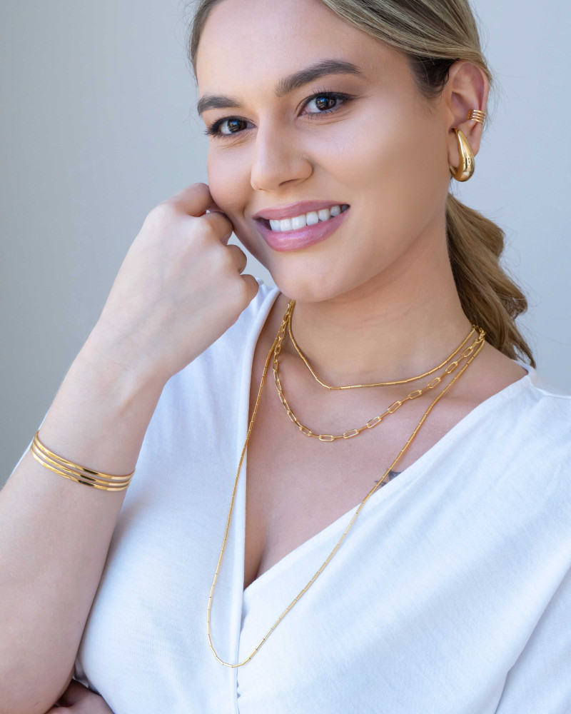 Bracelete Vazado Três Filetes Lisos 1 cm Banhado a Ouro 18K