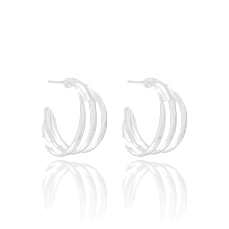 Brinco Argola Três Filetes Lisos 2.2 cm Ródio Branco