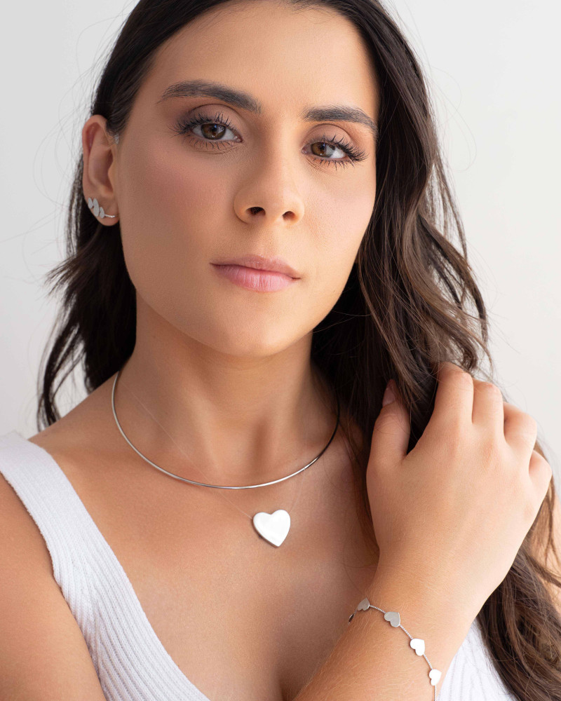 Gargantilha Veneziana Coração Liso Ródio Branco
