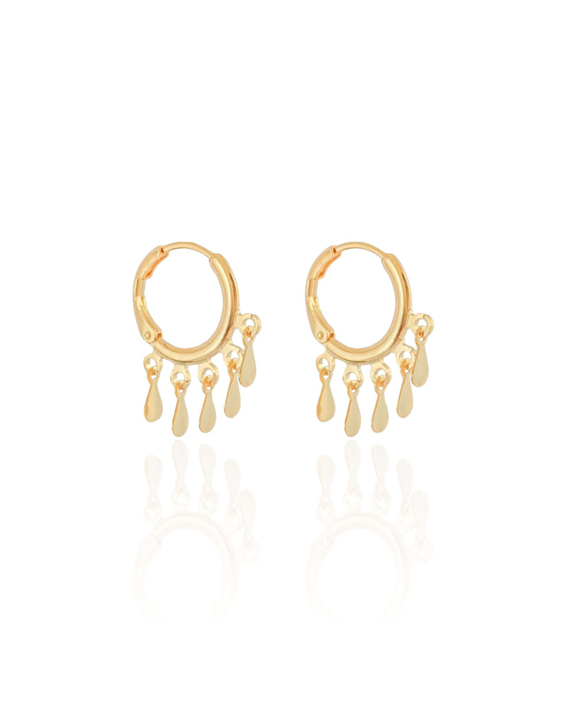 Brinco Argola Click com Gotas Lisas 2.5 cm Banhado a Ouro 18K