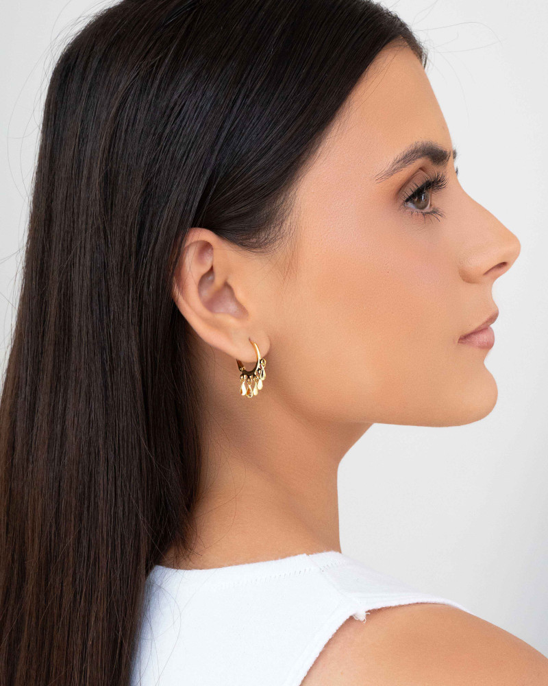 Brinco Argola Click com Gotas Lisas 2.5 cm Banhado a Ouro 18K