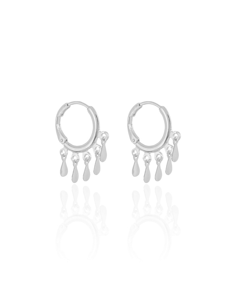 Brinco Argola Click com Gotas Lisas 2.5 cm Ródio Branco
