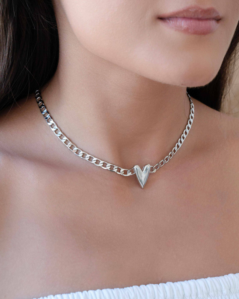 Gargantilha Grumet Coração Liso Ródio Branco