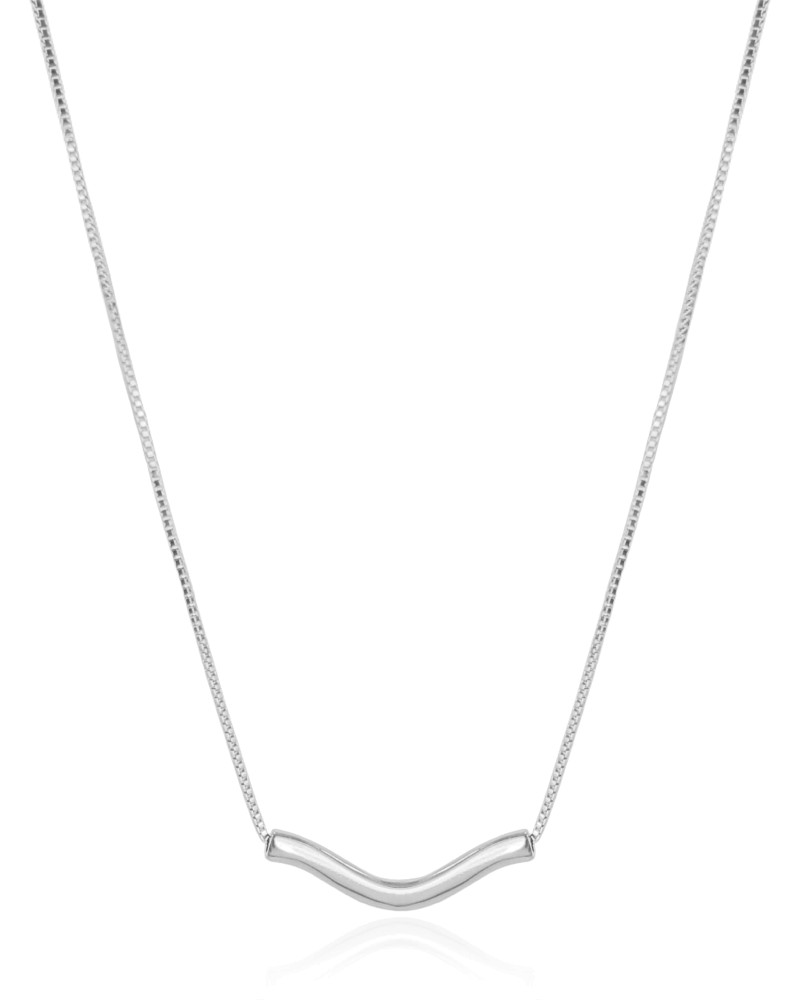 Gargantilha Veneziana Pingente Ondulado Ródio Branco - 40 cm