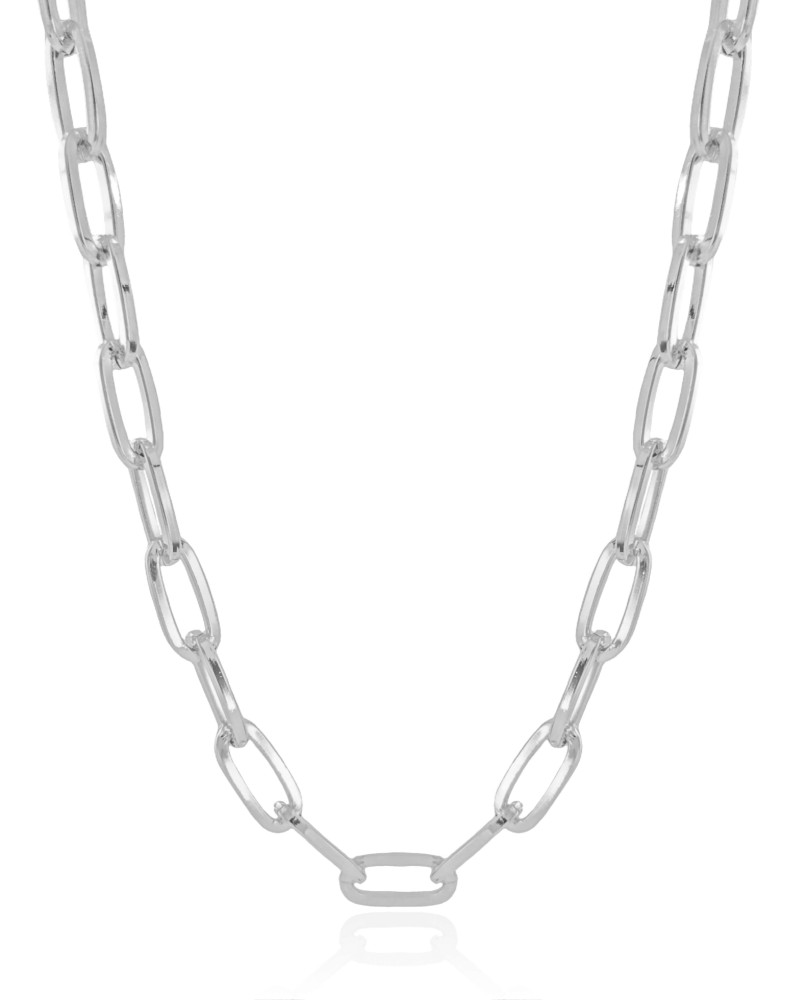 Gargantilha Elos Ovais 8 mm Ródio Branco - 45 cm
