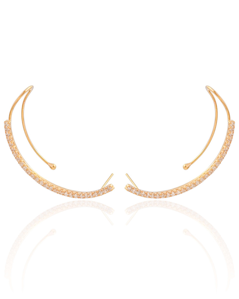 Ear Cuff Cravejado Cristal Banhado a Ouro 18K