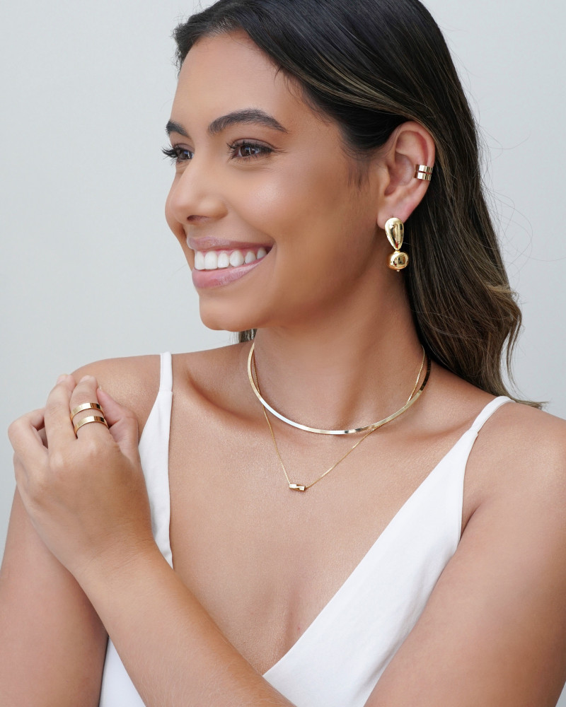 Anel Ajustável Dois Filetes Liso Tamanho G Banhado a Ouro 18K