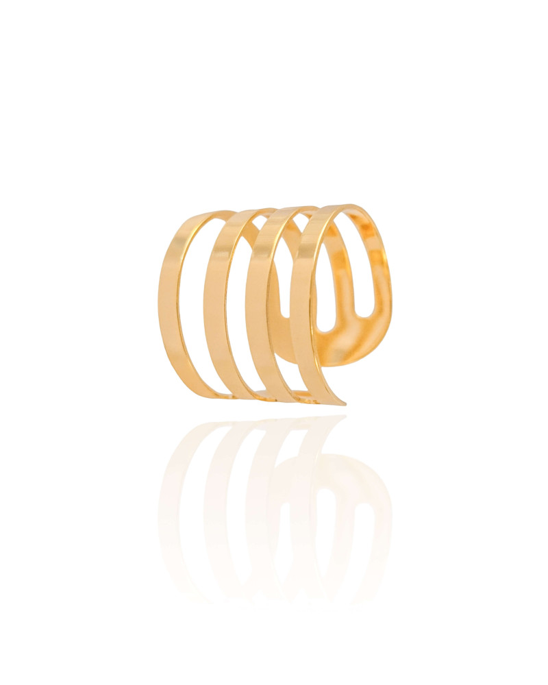 Anel Ajustável Filetes Liso Tamanho M Banhado a Ouro 18K