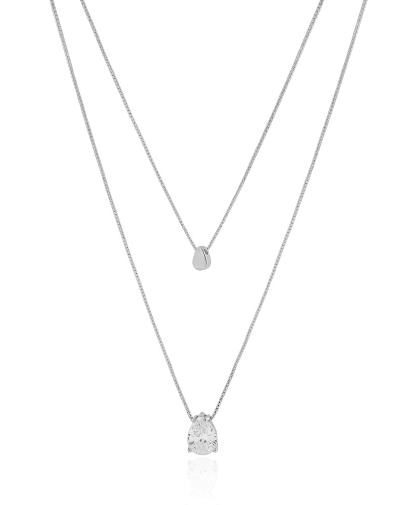 Gargantilha Dupla Veneziana Gota Lisa Cristal Ródio Branco
