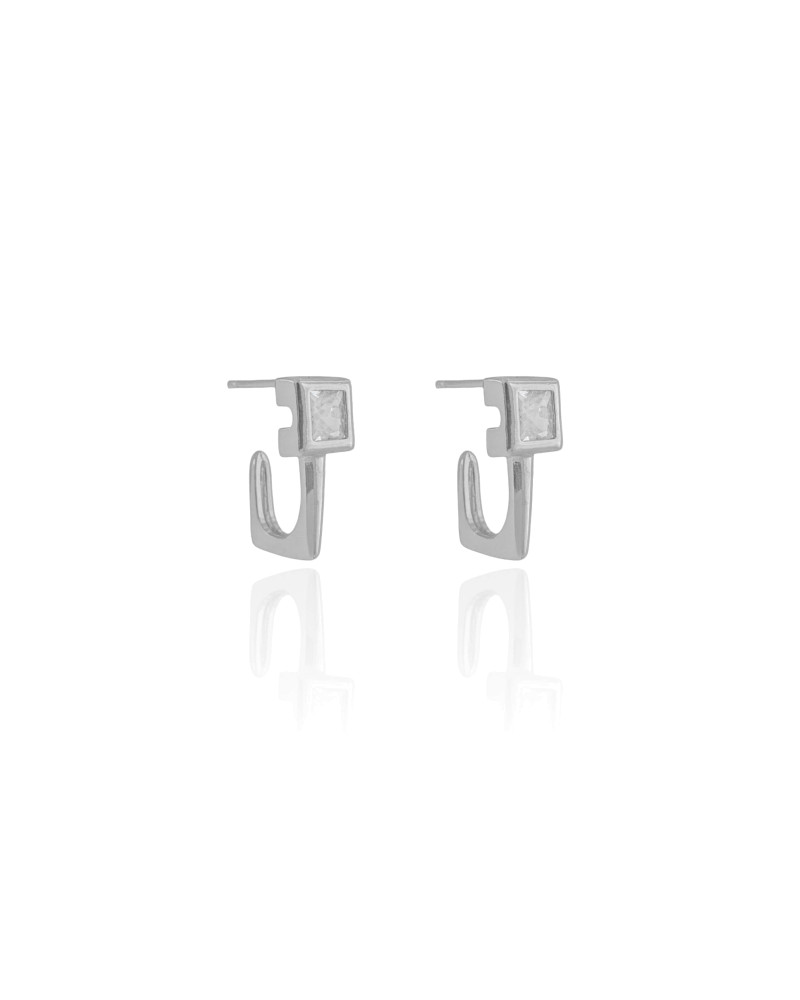 Brinco Argola Quadrado Cristal 1.6 cm Ródio Branco