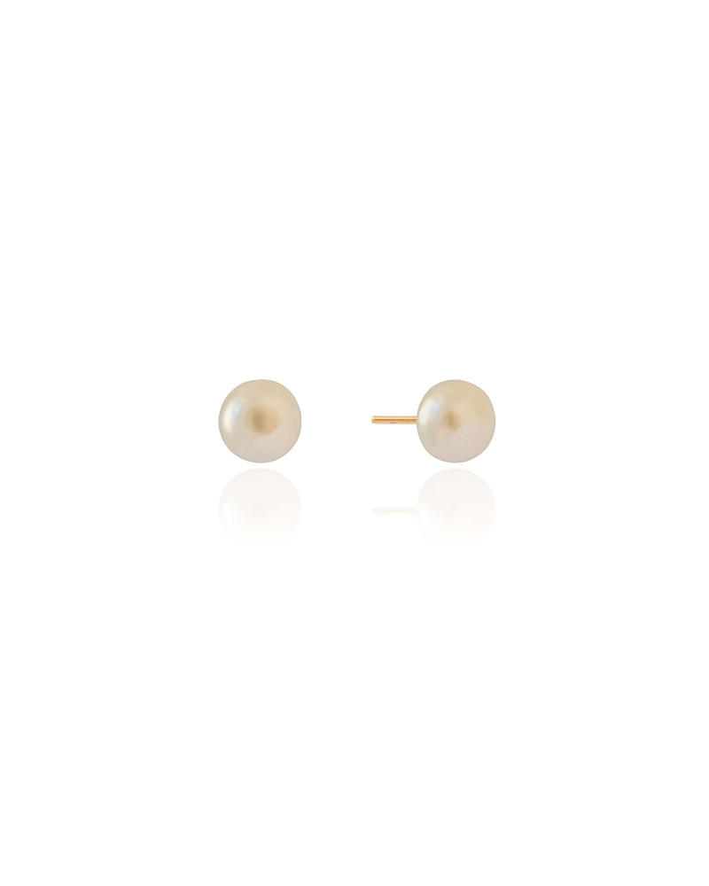 Brinco Pérola Achatada 8 mm Banhado a Ouro 18K