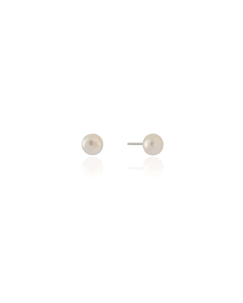 Brinco Pérola Achatada 6 mm Ródio Branco