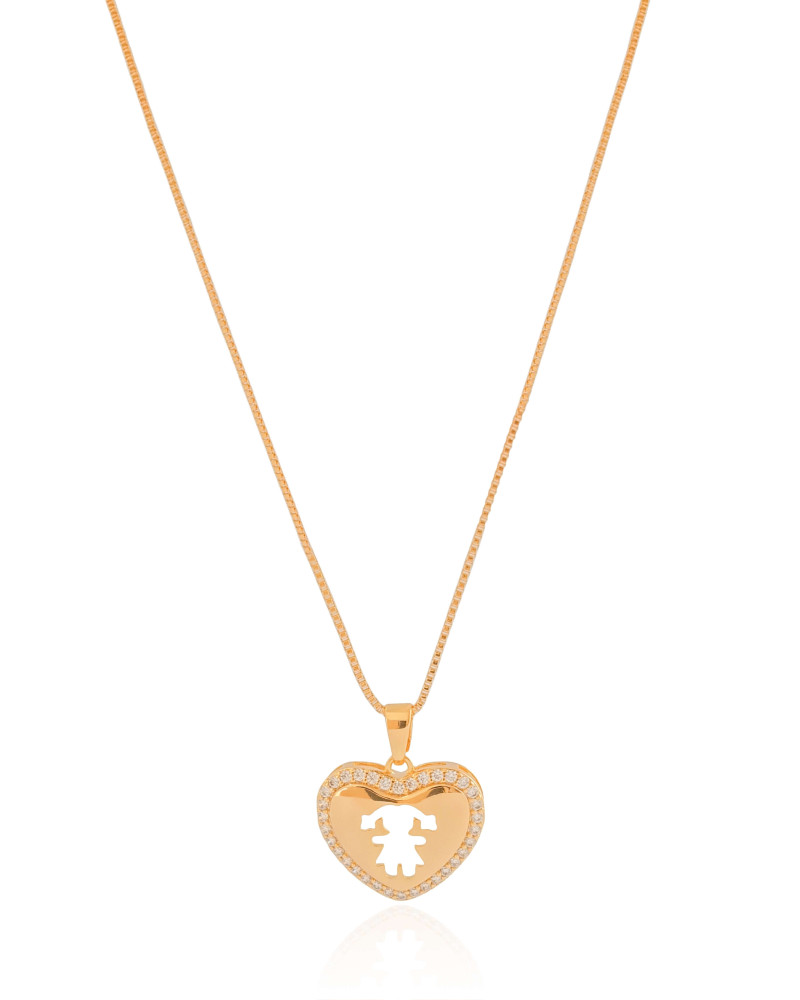 Gargantilha Coração Filho Menina Cristal Banhado a Ouro 18K - 45 cm