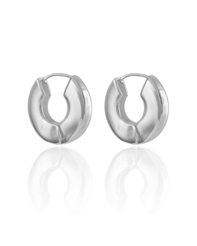 Brinco Argola Click Redonda Lisa 2.7 cm Ródio Branco