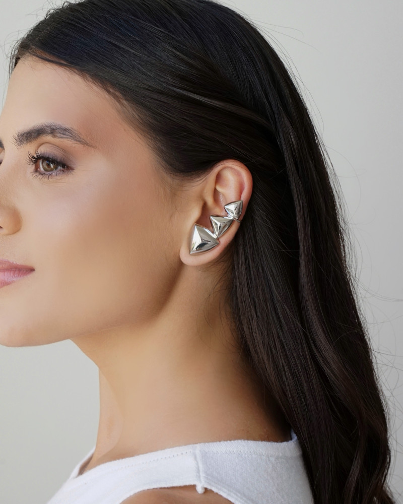 Ear Cuff Triângulos Lisos Ródio Branco