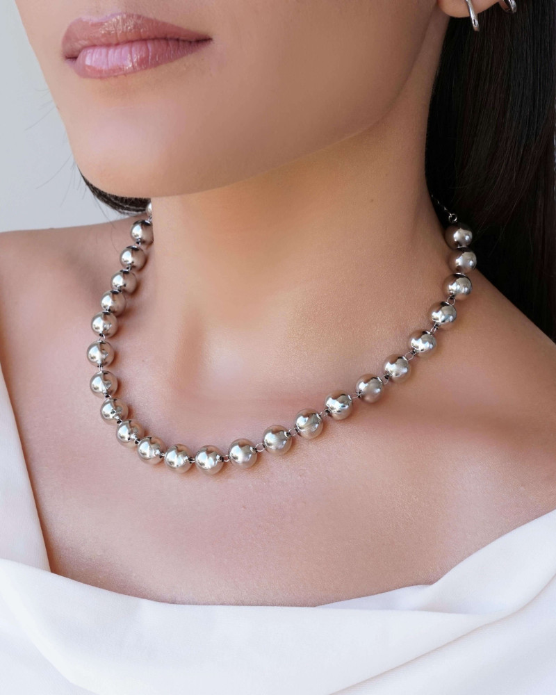Choker Bolas Lisas 10 mm Ródio Branco