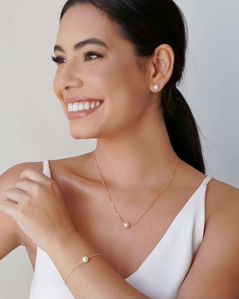 Brinco Pérola 8 mm Banhado a Ouro 18K