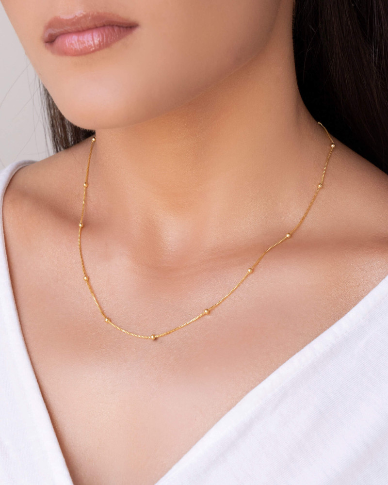 Gargantilha Veneziana Bolinhas Lisas Banhado a Ouro 18K - 45 cm