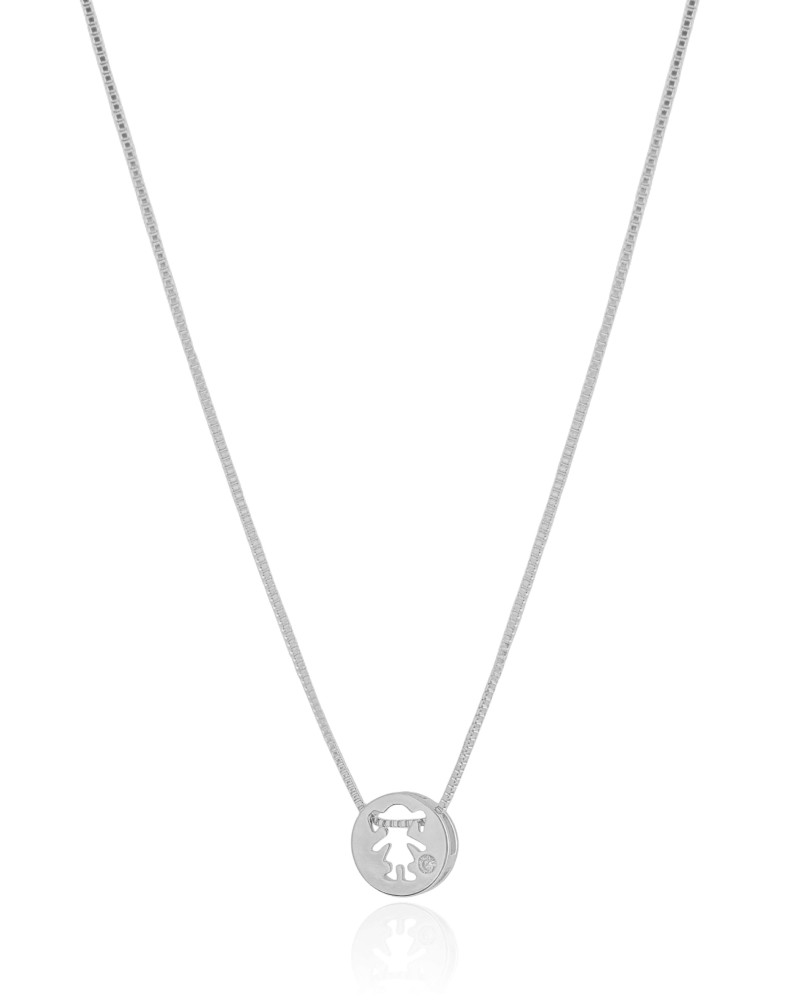 Gargantilha Filho Menina Ponto de Luz Cristal Ródio Branco - 45 cm