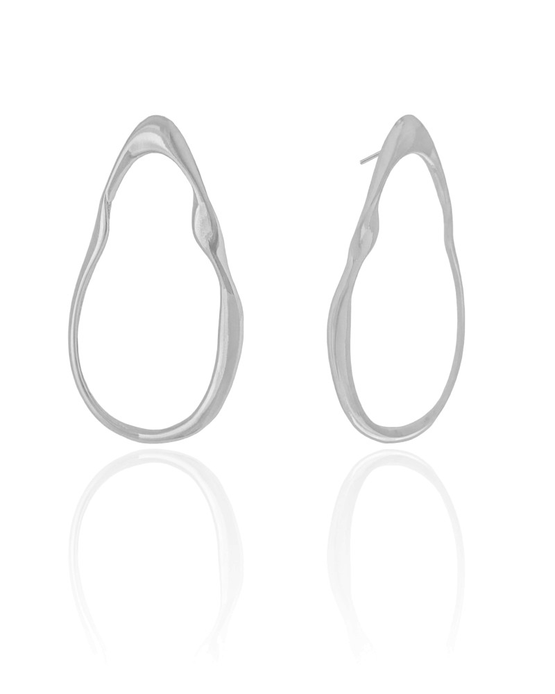 Brinco Orgânico Vazado Liso 4.6 cm Ródio Branco