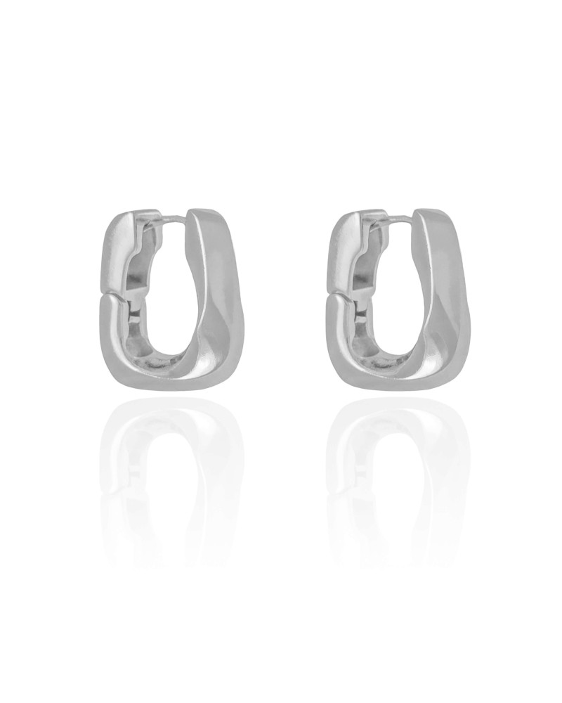 Brinco Argola Quadrada Torcida Ródio Branco