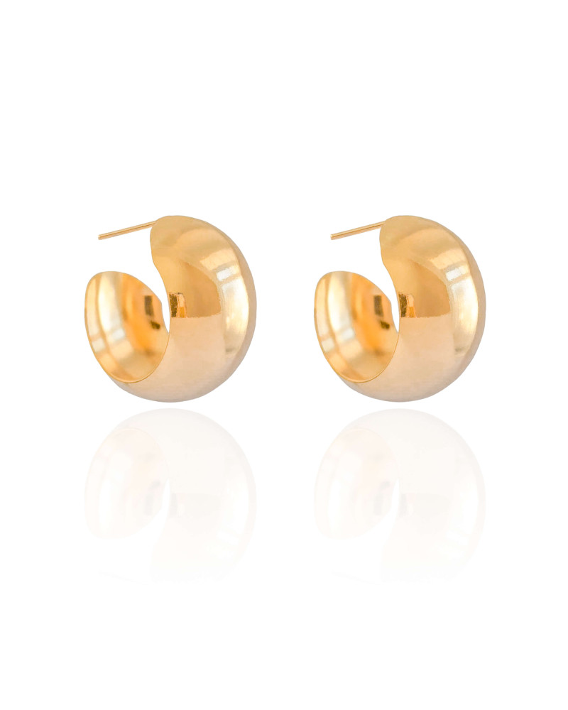 Brinco Argola Abaulada Lisa 2.3 cm Banhado a Ouro 18K