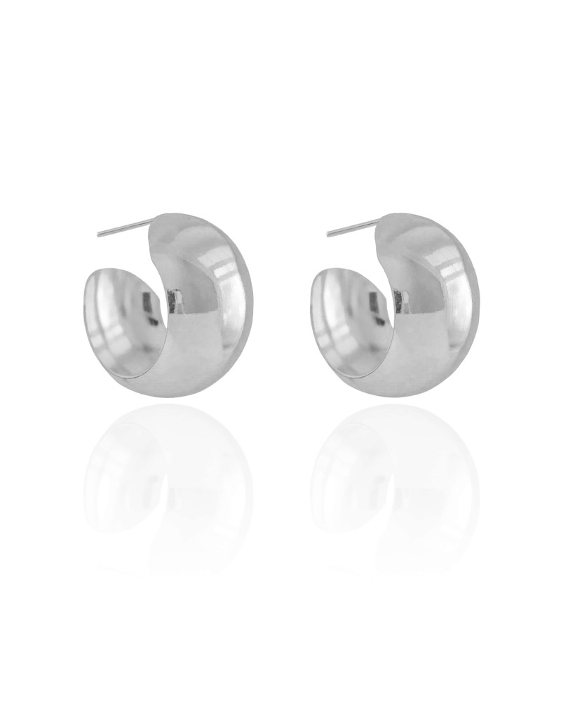 Brinco Argola Abaulada Lisa 2.3 cm Ródio Branco