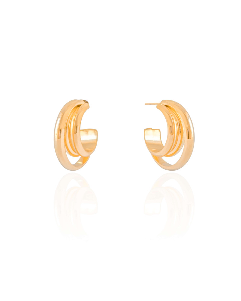 Brinco Argola Três Filetes Lisos 2.1 cm Banhado a Ouro 18K